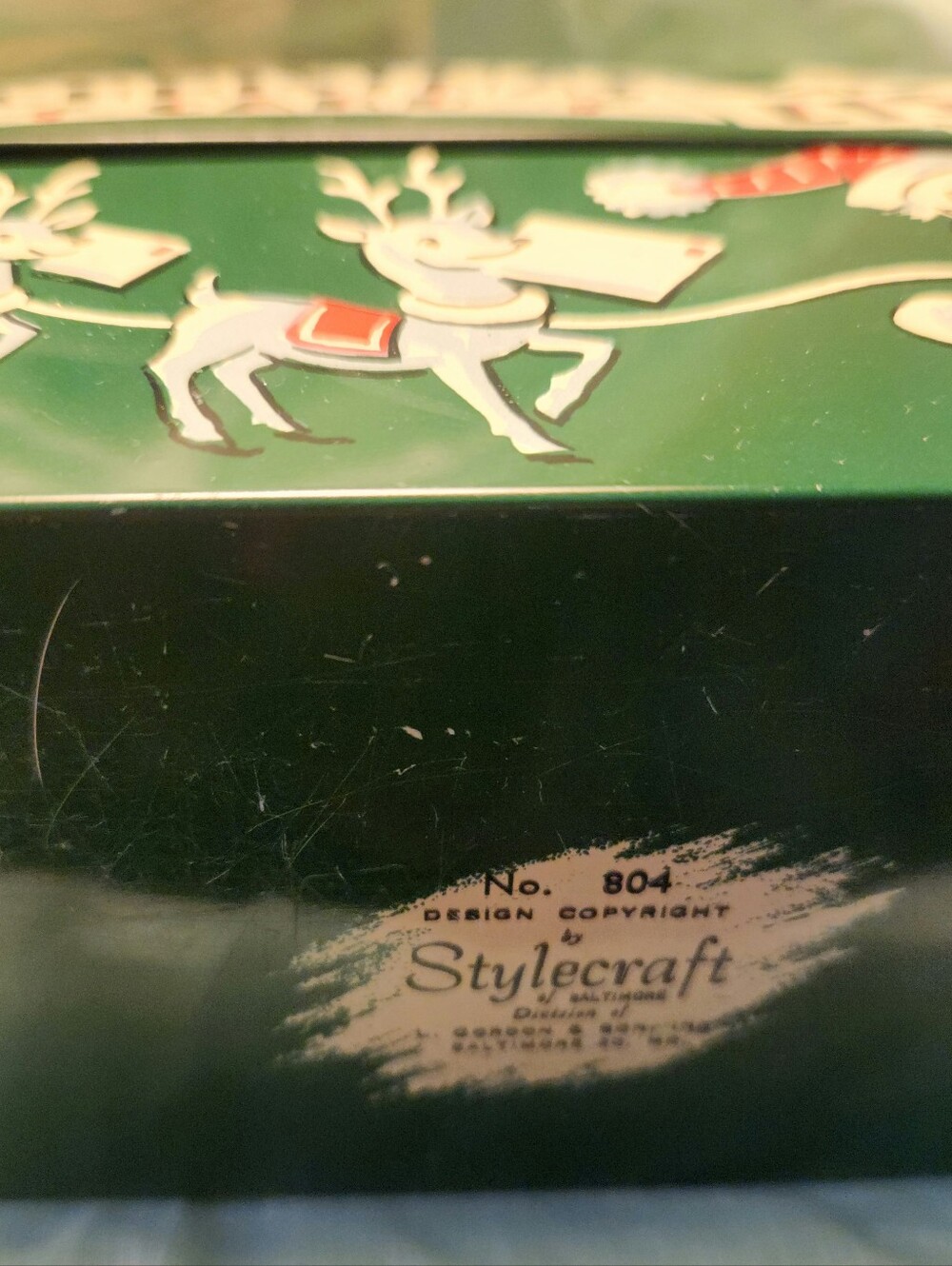 Vintage Mid Century Painted Green Metal Christmas Card List Box With Cards - Picture 2 of 6
